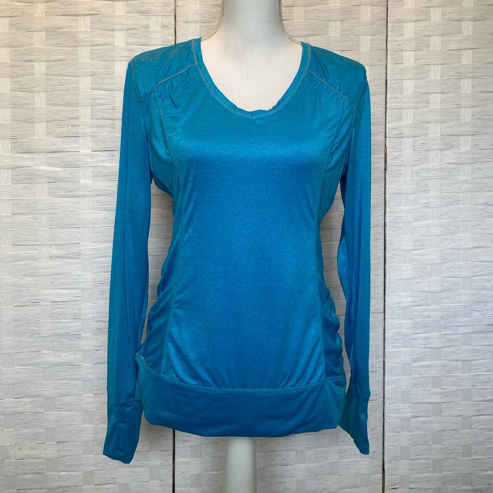 Bright aqua blue athletic long sleeve shirt